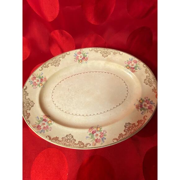 VTG Paden City Pottery Nasco Oval Platter 14x11in floral w22k gold swags trimGUC - Picture 13 of 16